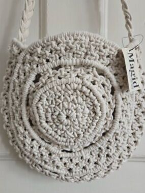 Magid Off-White Crochet Round Crossbody Bag